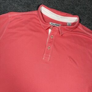 TOMMY BAHAMA Shirt Mens 2XL Paradise Cove Short Sleeve Polo Stripe Texture Pink